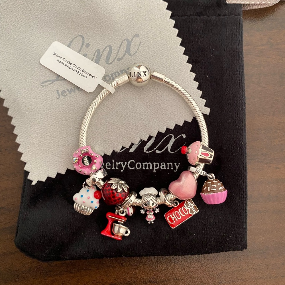 Linx Snake Chain Bracelet with Sweets and Baking Themed Charms